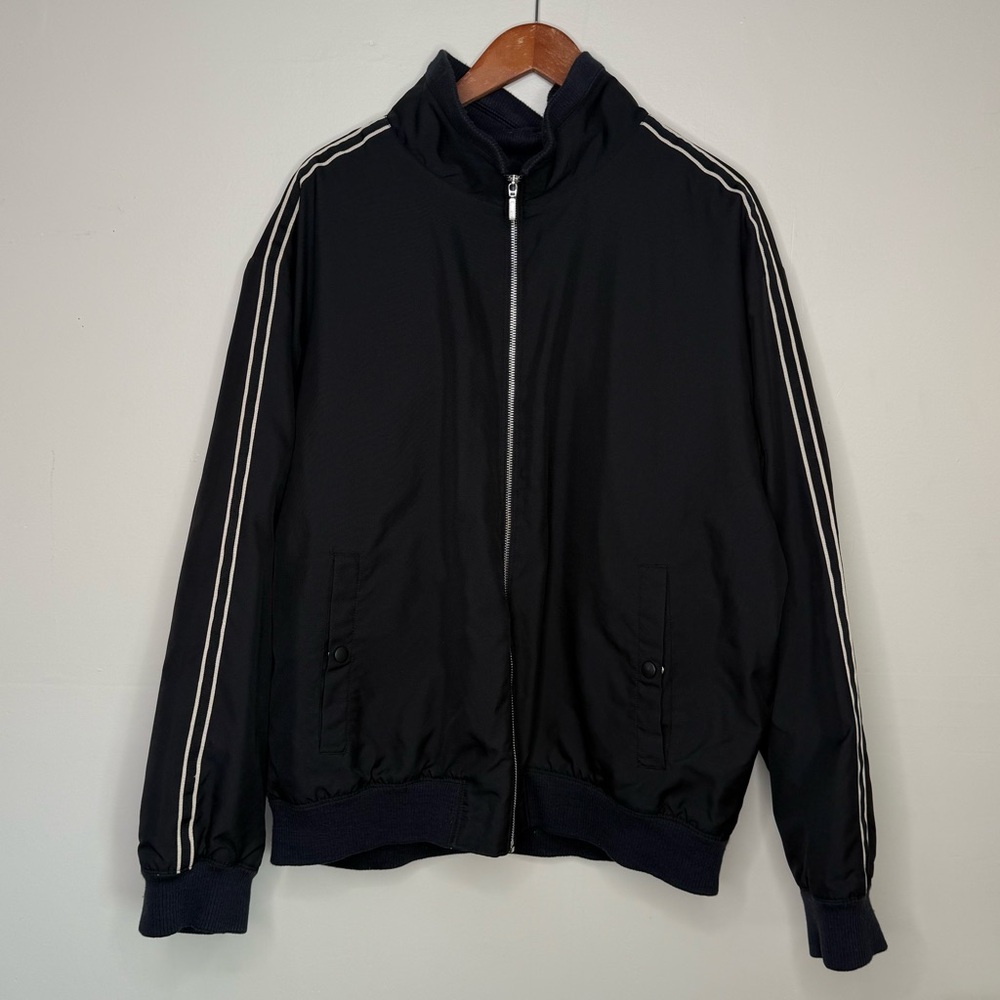 Gap Vintage Black Bomber Jacket with White Racing Stripes - XL